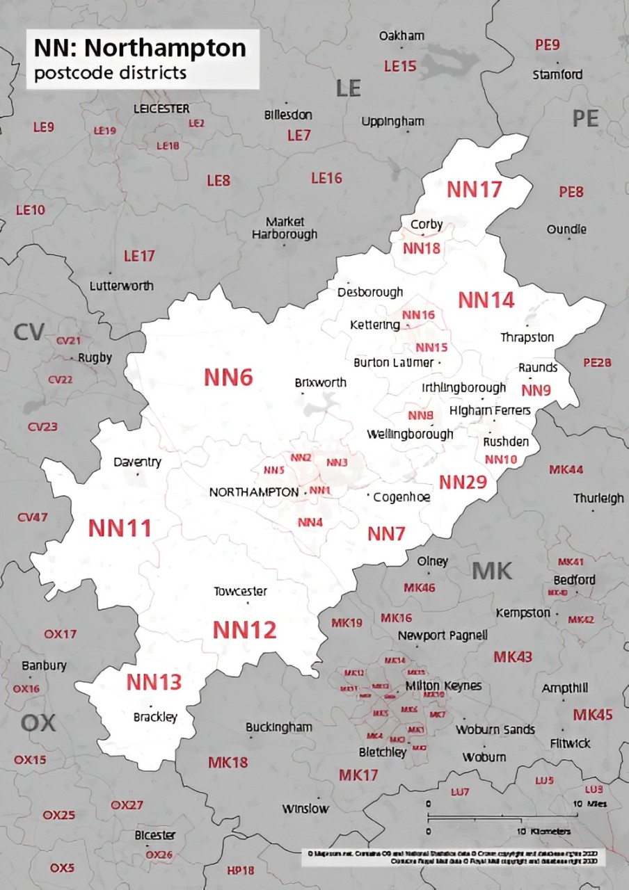 NN-postcode-districts-map